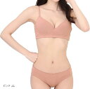 レディース ノンワイヤー ブラジャー ショーツ 上下セット 女性 下着 大人 リブ 無地(ピンク, LL)