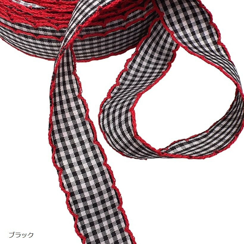 Ribbon - チェックリボン ポリエステル ギンガム 約0.9m/点 (ブラック, 幅3cm)