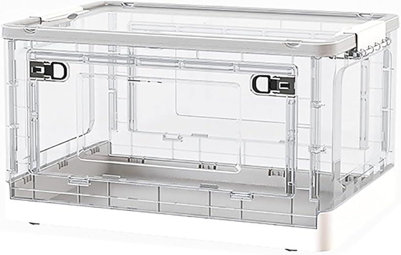 収納ボックス 蓋付き 折り畳み式 収納ケース キャスター付き 強い耐荷重 積み重ね( 半透明＋白, M(51.5x34x29CM))