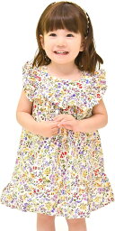 母の日 37．2℃ Binetsu 子供 ワンピース 女の子 ドレス チュニック 花柄 かわいい キッズ ベビー服 size2( ブルー, 2)