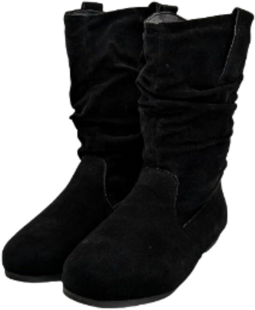くしゅくしゅブーツ レディース ショートブーツ スエード ローヒール 暖かい ブラック 24.0 cm (ブラック, 24.0 cm)