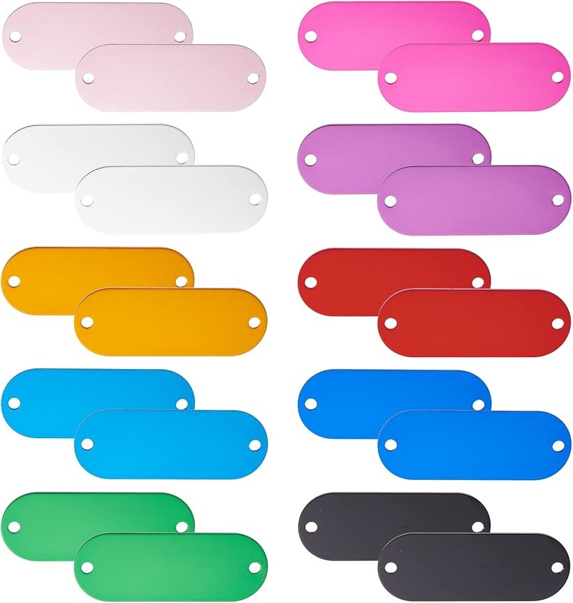 20枚10色 アルミコネクター アルミ札 楕円形 ミックス色 刻印用 ネームタグ ラベルバッグタグ 収納ケー..
