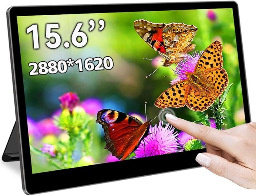 15.6インチモバイルモニター タッチ 2880x 1620 3k 解像度 IPSパネル モバイルディスプレイ 16:9 HDR sRGB 100%広色域 350nits高輝度 ミニPC/Mac/ノートPC(ブラック)