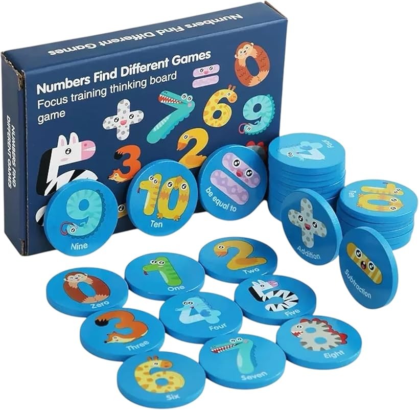 数字探し違いゲーム フォーカストレーニング思考ボードゲーム 木製コイン付き 6歳以上向け知育玩具 (ブルー)