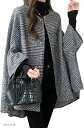 チェック柄 ポンチョ ジャケット コート 羽織 カーディガン アウター レディース チュニック おしゃれ ボタン付き きれいめ かわいい オフィス カジュアル(ブラック, M)