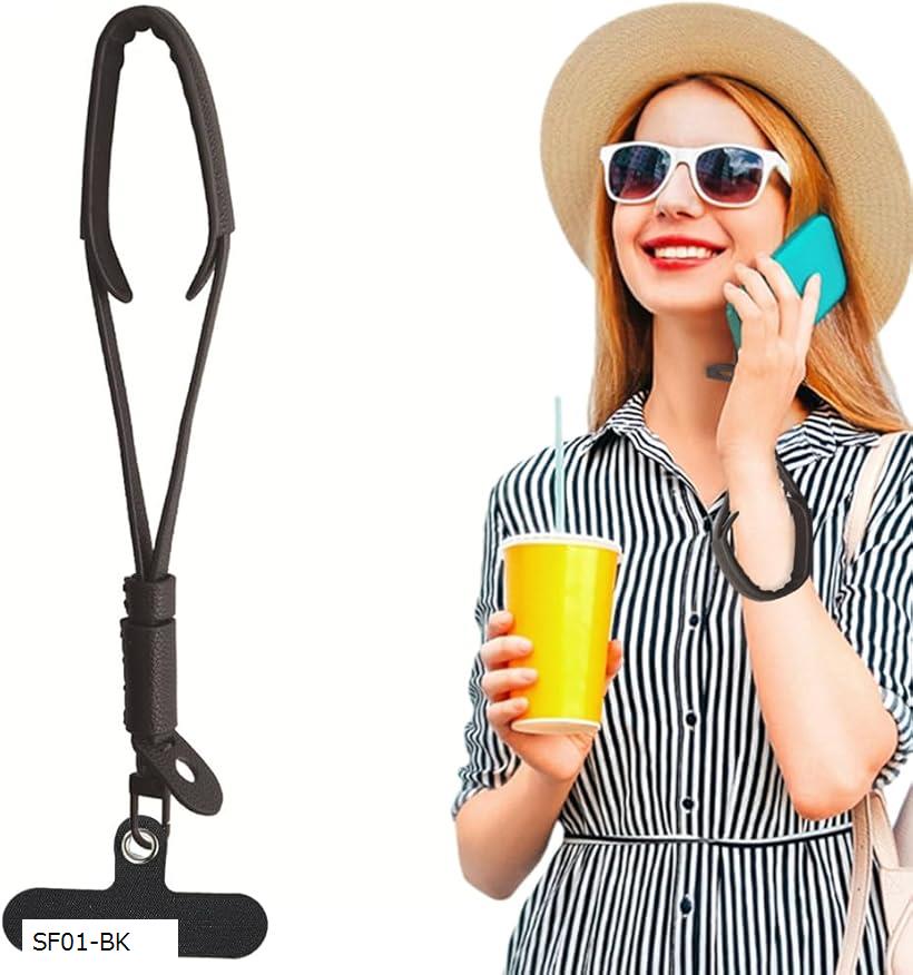 スマホストラップ ハンドストラップ リストストラップ PUレザー 長さ43cm 調節可能 幅10mm 紛失・落下防止 スマホストラップ1本+パッチ1枚(SF01...
