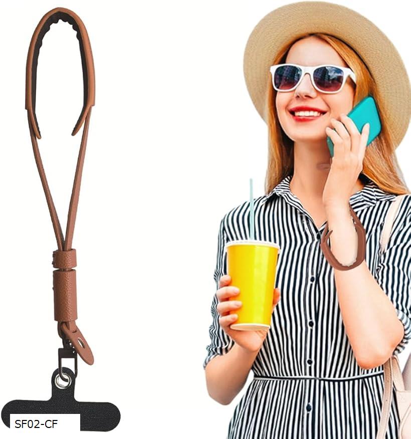 スマホストラップ ハンドストラップ リストストラップ PUレザー 長さ43cm 調節可能 幅10mm 紛失・落下防止 スマホストラップ1本+パッチ1枚(SF02...
