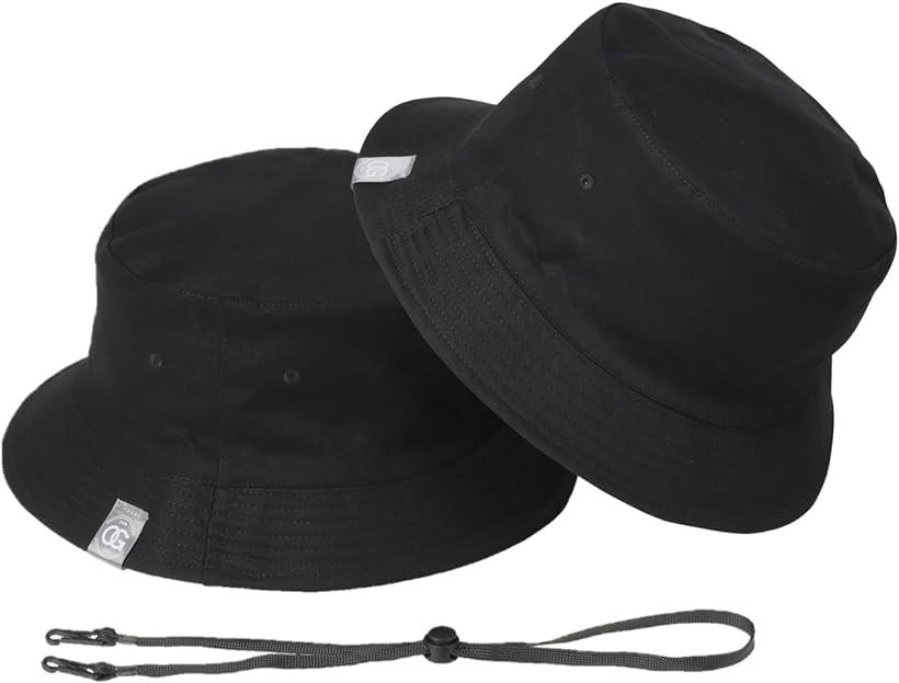 XXL 62-65cm バケットハット 大きいサイズ メンズ 帽子 バケハ リバーシブル 紐付き ブラック、ブラック( ブラック/ブラック, 3L)