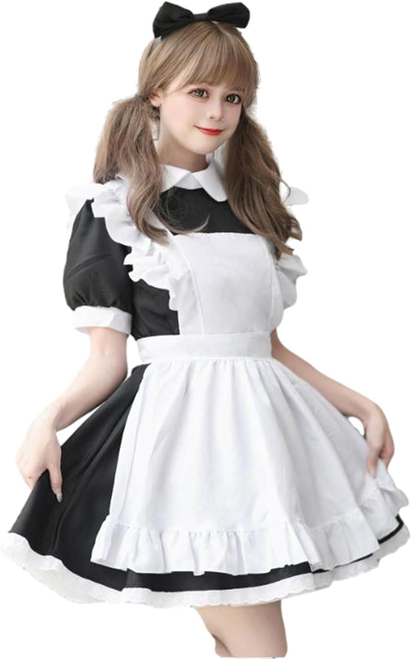 メイド服 コスプレ 衣装 定番 3点セット 仮装 コスチューム 可愛い レディース( ブラック, 3XL)