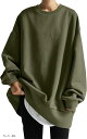 ゆったり カットソー 長袖 トップス 無地 大きいサイズ チュニック レディース(カーキ, 2XL)