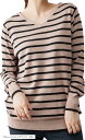 Vネック ボーダー ニット 綿100 セーター トップス レディース カットソー 秋冬服 ドルマンスリーブ ニットセーター セクシー あたたか 韓国風 おおきいサイズ ニットワンピース(グレーベージュブラック, M-L)