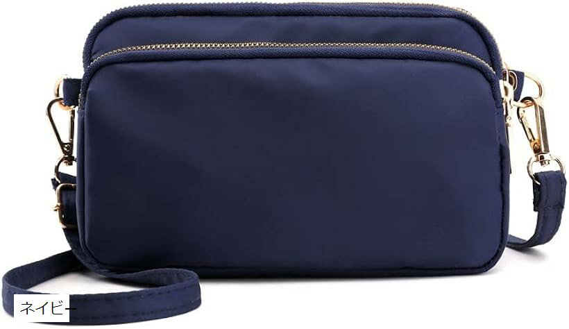 斜め掛け ショルダーバック レディース ナイロン ミニバッグ ポシェット ポーチ 軽量 撥水加工 ファスナー ポケット (ネイビー)