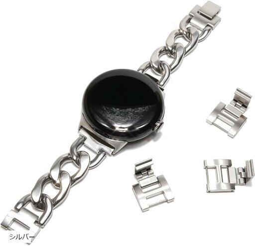 Google Pixel Watch チェーンバンド シルバー/ステンレス おしゃれ ピクセルウォッチ 時計 バンド/工具不要 シルバーチェーン pixelwatch pixelwatch2 レディース ギフト プレゼント(シルバー)