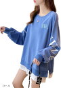 レディース トレーナー 重ね着風 レイヤード スウェット ゆったり 長袖 トップス(ブルー, XL)