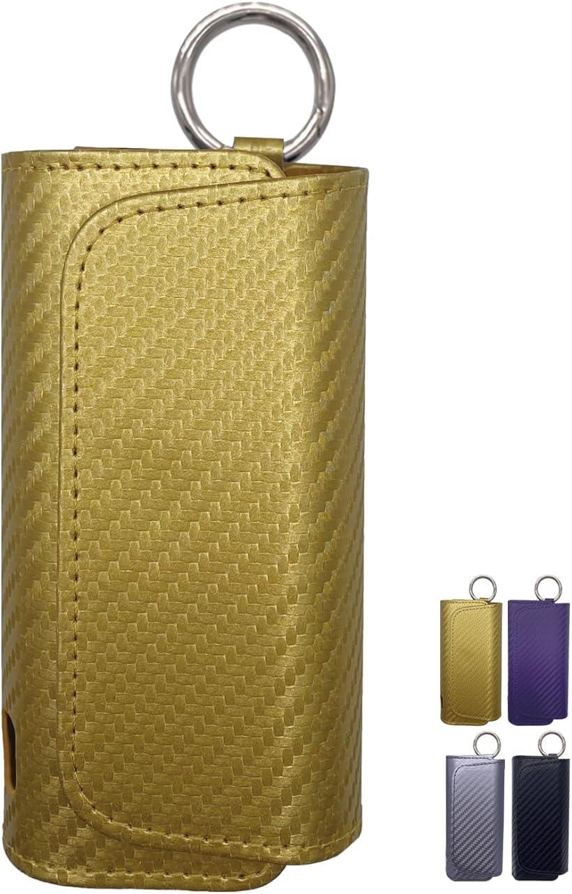 コンパチブルIQOS-ILUMA用の収納ケース アイコスイルマ用保護カバー カーボンファイバーパターン PUレザー マグネット開閉 アイコスイルマ対応(ゴールド)