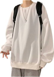 メンズ トレーナー 長袖 丸襟 Tシャツ プルオーバー カジュアル( ホワイト, 3XL)