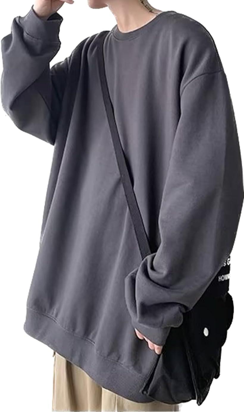 メンズ トレーナー 長袖 丸襟 Tシャツ プルオーバー カジュアル( ダークグレー, XL)
