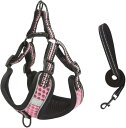 犬 猫 ハーネスリードセット ペット 用品 胴輪 首輪 散歩 夜間反射 メッシュ 軽量 サイズ 調節可能(ピンク, S)