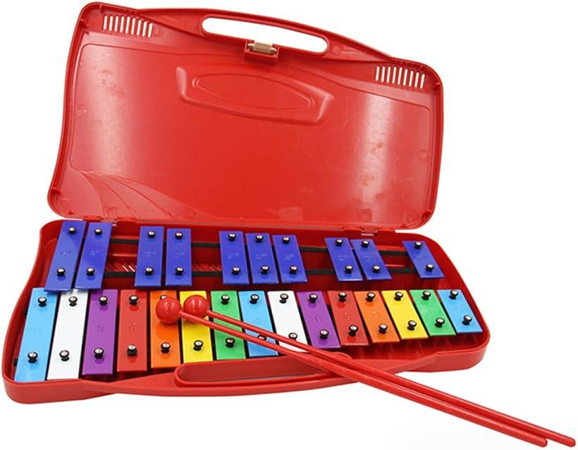 鉄琴 25音 打楽器 音楽 教育用 カラフル スタンド付き 持ち運び便利( レッド)