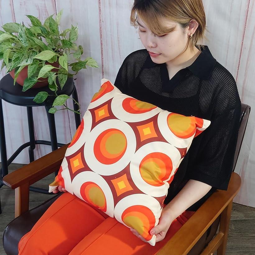 ミッドセンチュリー クッションカバー 45x45cm レトロ モケット 起毛 北欧 1枚(オレンジ, 45cmx45cm(1 枚組)) [2]