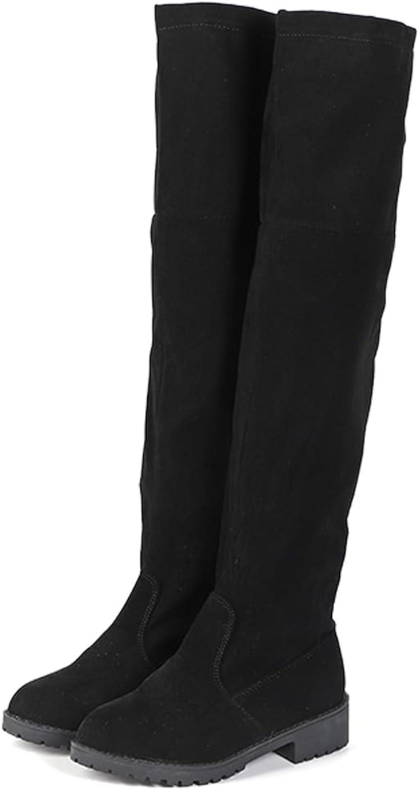 レディース ロングブーツ ニーハイブーツ 膝上 防水防滑 柔らかい ストレッチロングブーツ 可愛い 暖かい 36( ブラック, 23.0 cm)