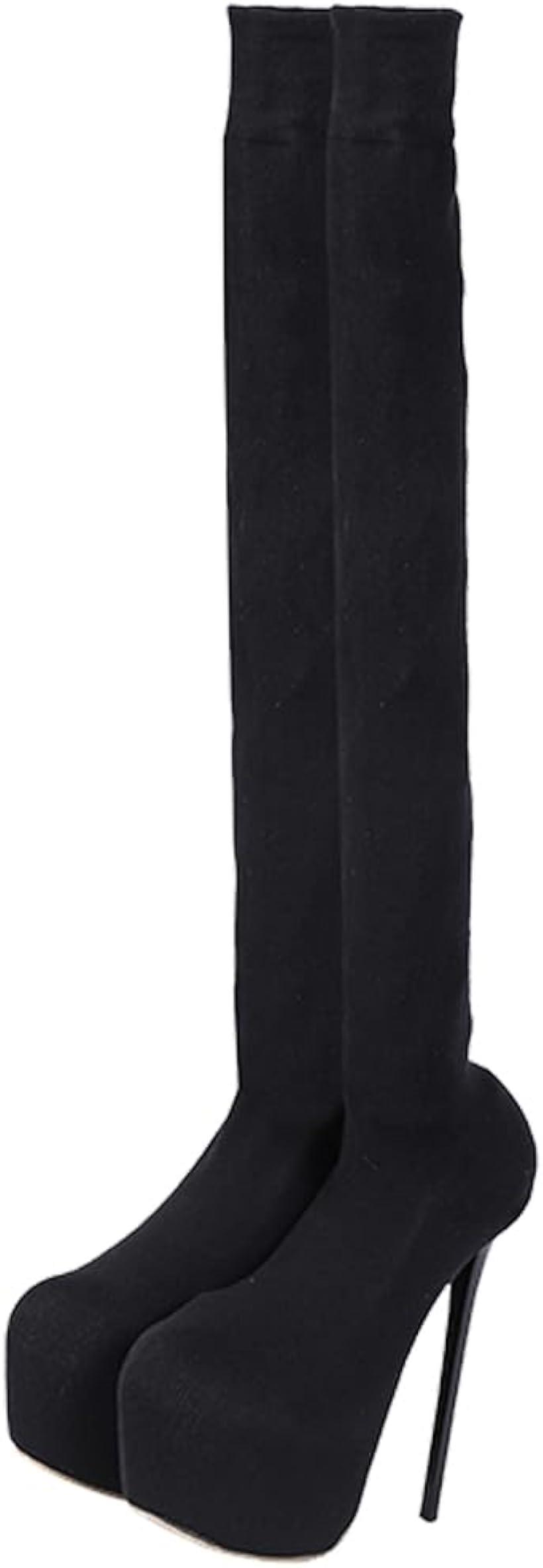 ニーハイブーツ レディース ロングブーツ ピンヒール 15cm 膝上 柔らかい ストレッチロングブーツ 可愛い 暖かい 39( ブラック, 24.5 cm)