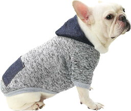 ツートンカラー パーカー 犬服ブランド おしゃれ 帽子付 散歩用 犬の服 デニム 小型犬 中型犬 大型犬( グレー (灰色), S)