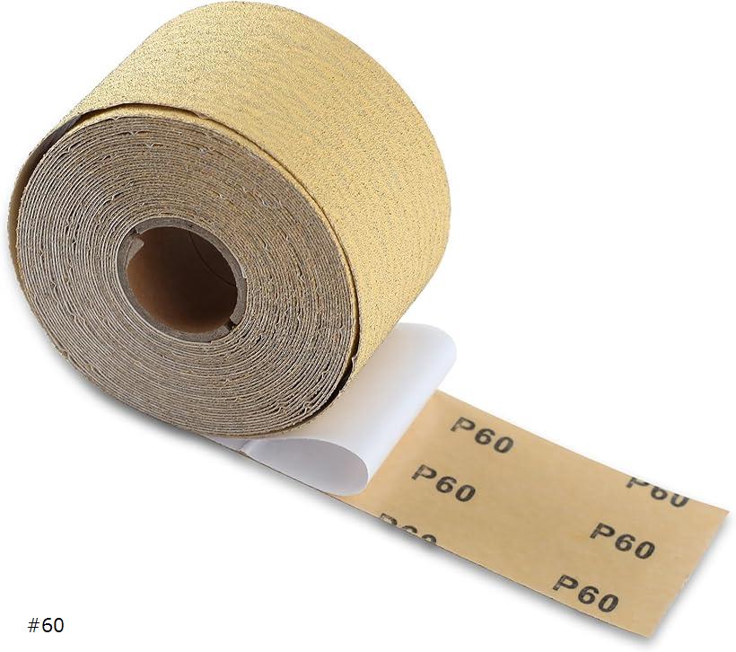紙ヤスリ サンドペーパーロール 紙やすりロール ロールサンドペーパー 研磨ロール PSA 70mmx9m #60 (イエロー, 幅70mmx長さ9m)