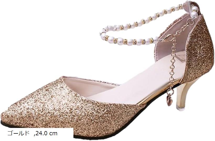 パンプス レディース 靴 6cm ヒール 履きやすい おしゃれ シューズ 美脚 脚長 ストラップ ラメ 軽量 24.0(ゴールド, 24.0 cm)