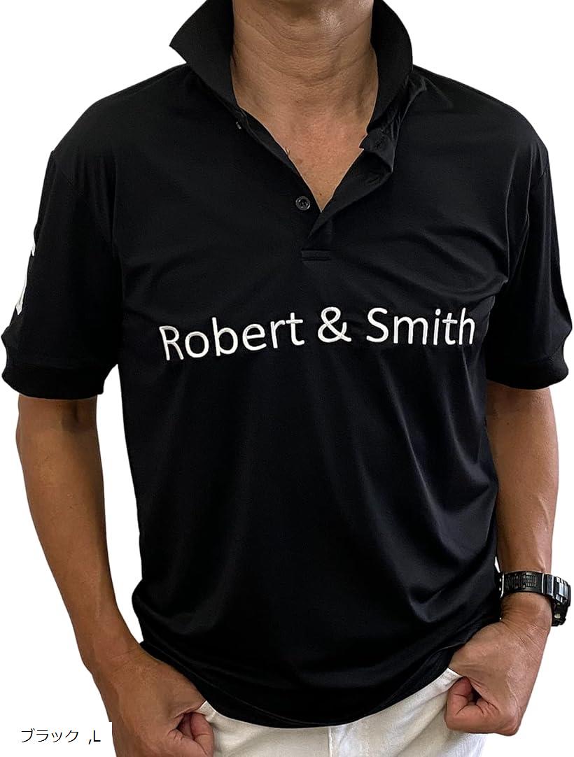 ロバート・アンド・スミス ポロシャツ 機能素材 ゴルフ ウエア 半袖メンズ 黒(ブラック, L)