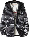 アマツ リバーシブル ジップアップ パーカー ウインドブレーカー カジュアル アウター 柄 メンズ(グレー タイプC, 2XL)