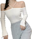 ニット レディース セーター セクシー オフショルダー 薄手 長袖 無地 肩出し(ホワイト, Free Size)