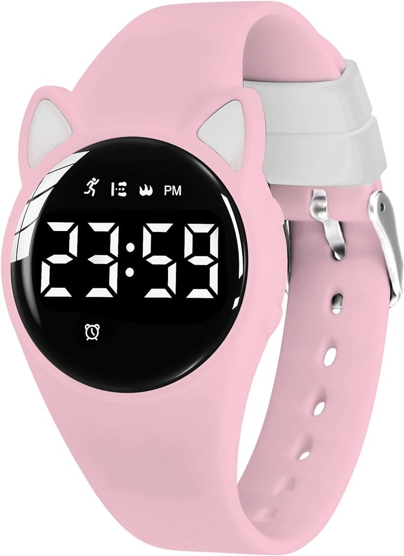 スマートウォッチ キッズ 子供用スマートウォッチ 活動量計 キッズ 腕時計 デジタル腕時計 5ATM防水 充電式 スポーツウォッチ( Pink-Y)