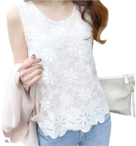 レース トップス レディース タンクトップ キャミ(白, XL) レース トップス レディース タンクトップ キャミ(白, XL)