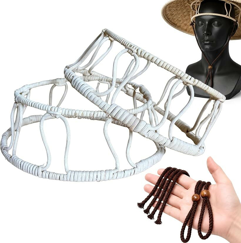 ごとく 笠 五徳 付け替え 予備 セット 紐付き 三度笠 菅笠 (籐編み/2個, 18cm)