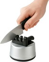 包丁研ぎ器 シャープナー ハサミ研ぎ 吸盤固定式 持ち運び おしゃれ(シルバー)
