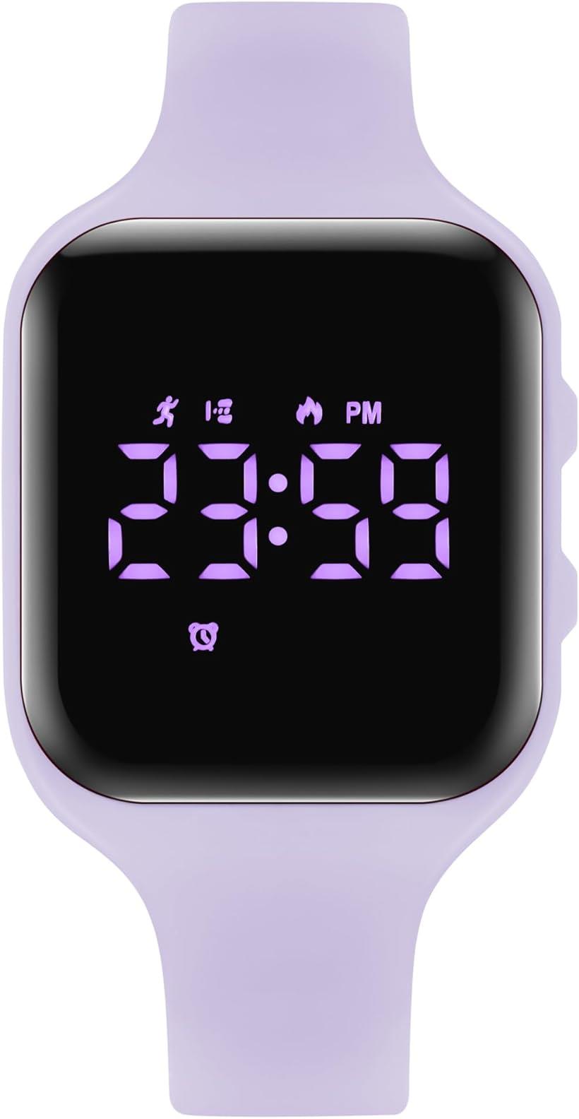 スマートウォッチ 5ATM防水 デジタル 腕時計 活動量計 キッズ 充電式 スポーツウォッチ 歩数計 距離 目覚まし時計 日本語説明書付( ライトパープル)