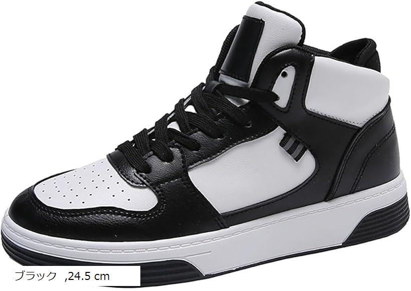 レディース 37 ハイカットスニーカー かわいい おしゃれ ツートンカラー レースアップ カジュアル スポーティー (ブラック, 24.5 cm)