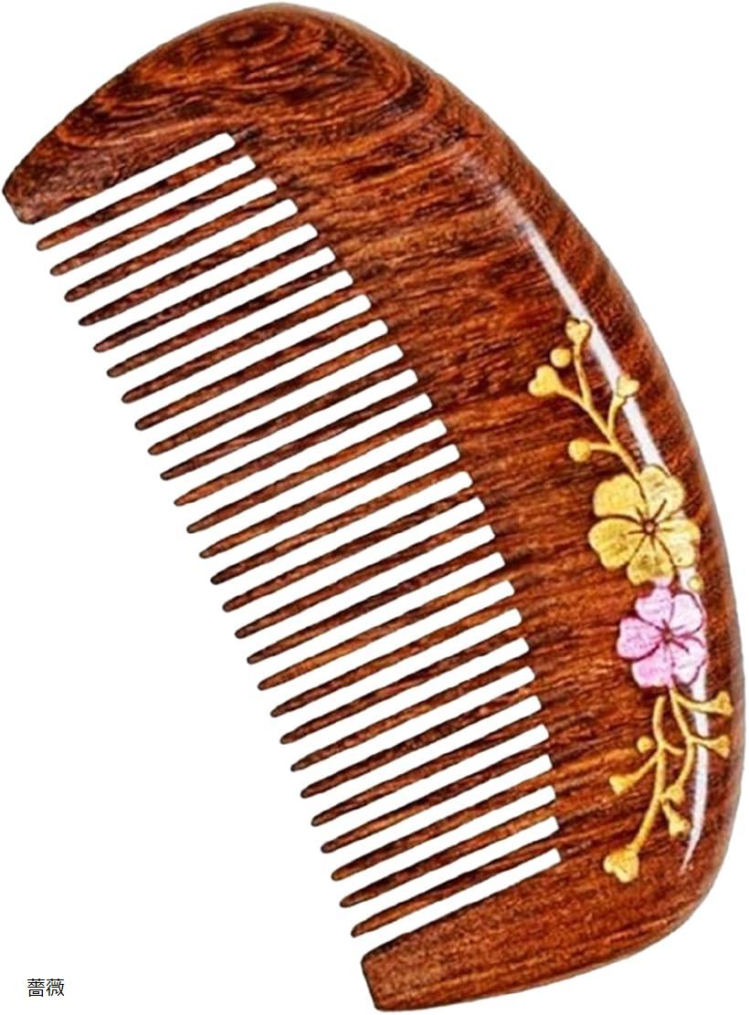 木櫛 木の櫛 木製 つげの櫛 ヘアコーム ヘアブラシ くし 解櫛 頭皮マッサージ 薔薇
