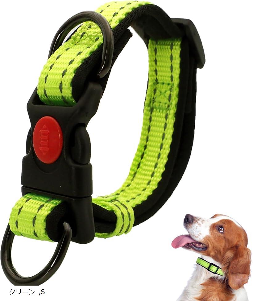 Nylon （Medium Dogs） - ダブルリング首輪 大型犬 中型犬 外れにくい 柔らかいパッド ダブルロック 丈夫 ナイロン製 S グリーン (グリーン, S)