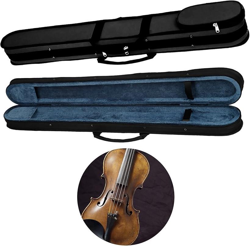 弓ケース バイオリン ビオラ チェロ 3種共用 2本収納 持ち運び 保管 オックスフォード生地( 黒色, ヴァイオリン・ビオラ・チェロ・弓2本収納)