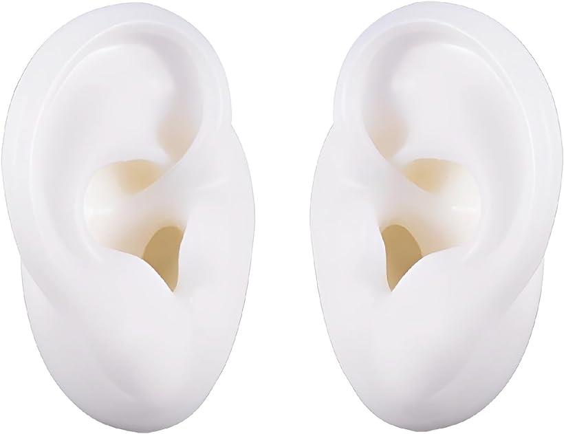 シリコン耳 模型 左右セット 耳モデル 両耳模型 耳つぼ リアル耳模型 人工( 白)