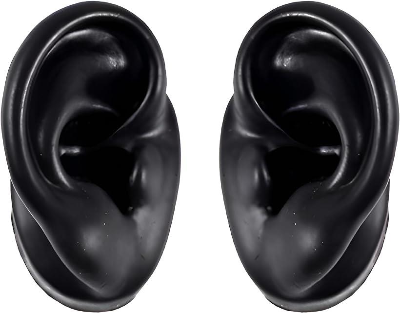 シリコン耳 模型 左右セット 耳モデル 両耳模型 耳つぼ リアル耳模型 人工( 黒)