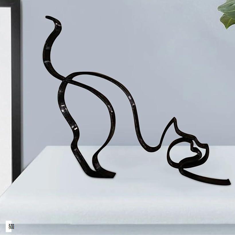 置き物 インテリア 御洒落 北欧 可愛い オブジェ ワイヤーアート 雑貨(猫, medium)