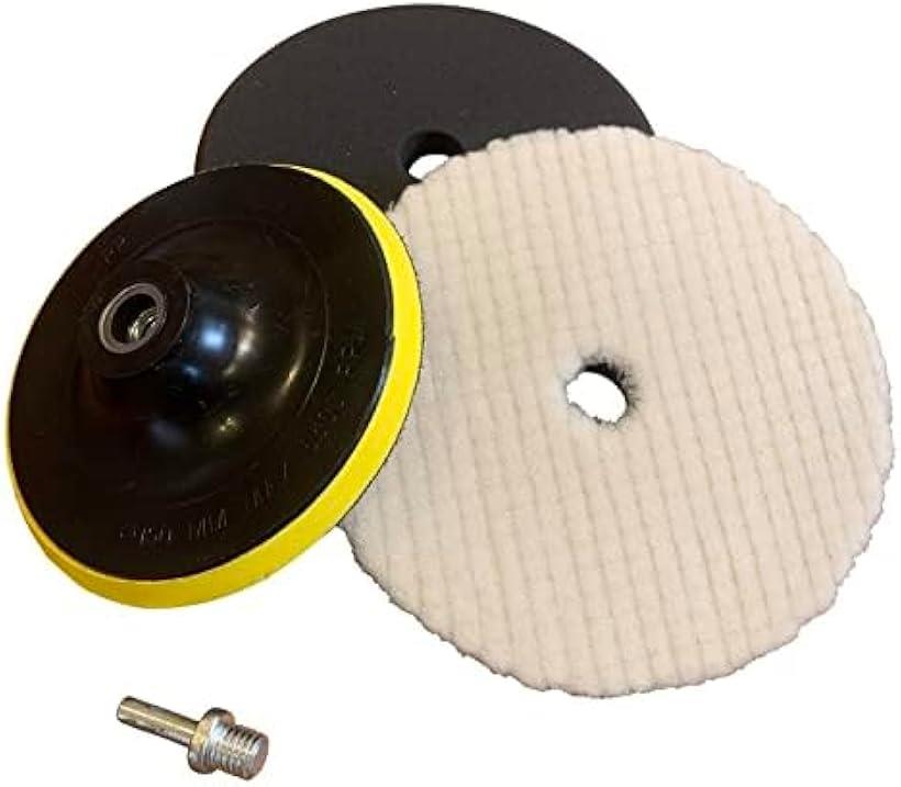ポリッシャー 研磨用 中目 ウールバフ ＆ 仕上げ用 超微粒子 スポンジバフ 180mm アタッチメント付き