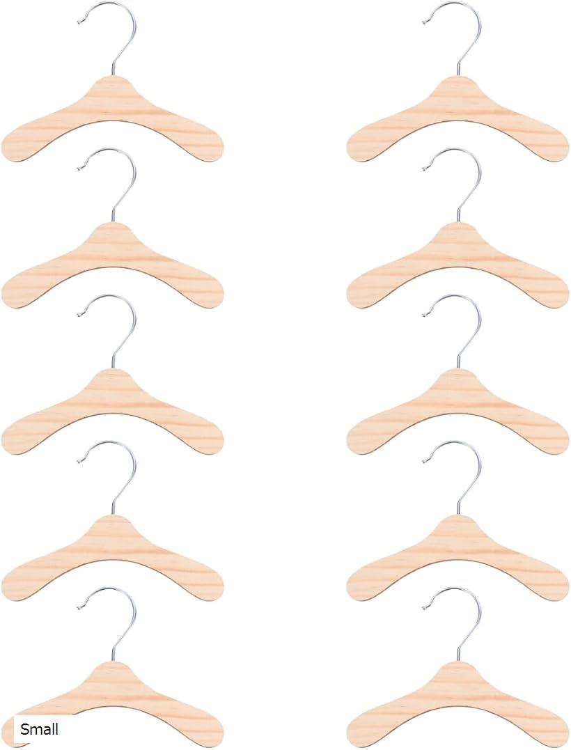 木製ペットハンガー 10本セット 小型犬・猫用 服掛け おしゃれ S (ブラウン, Small)