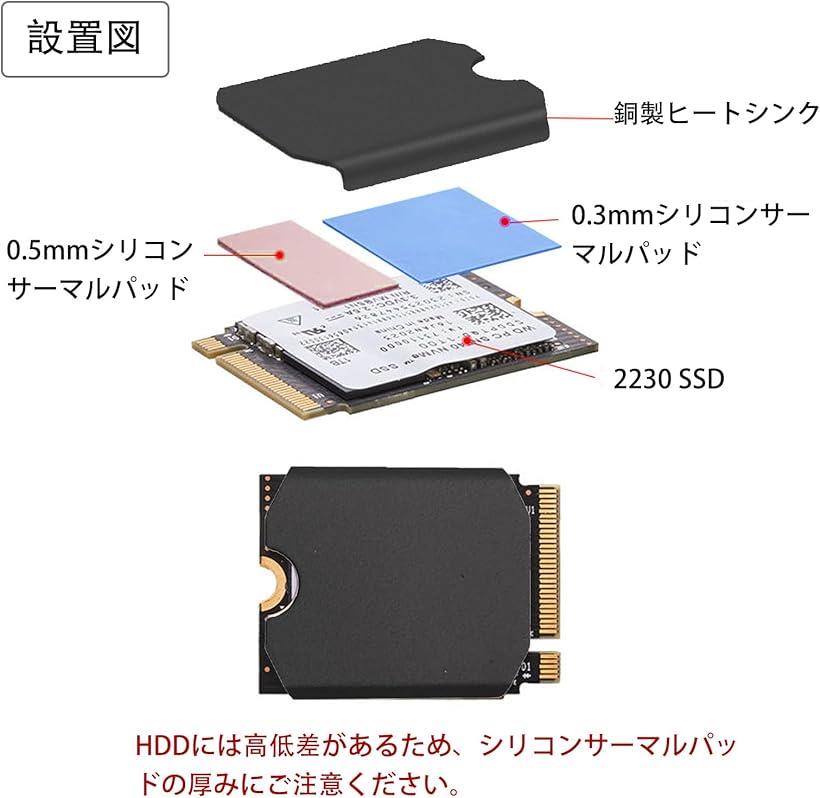 M.2 NVME SSD用ヒートシンク 銅製 グラフェン表面 熱パッド付き for Stream Deck 2230 SSD/Rog Ally ssd/Sabrent Rocket クーラー 修理キット (ブラック)