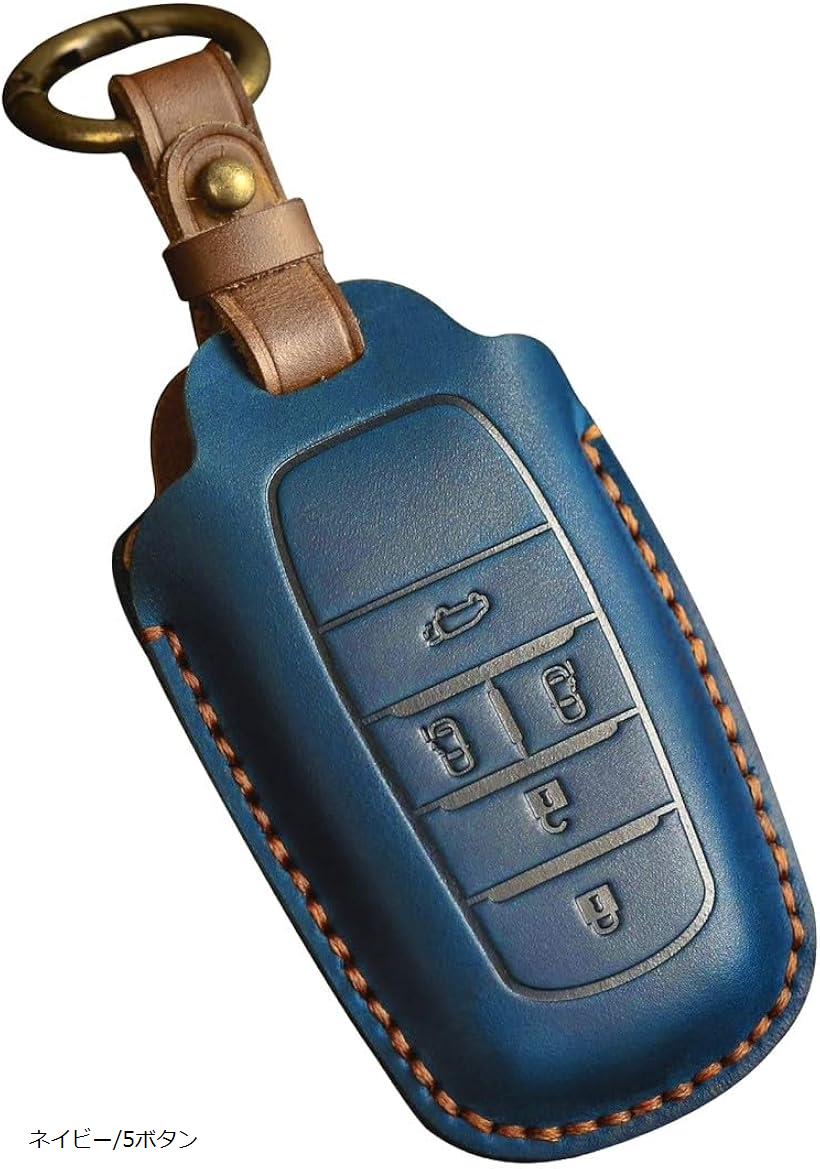 スマートキーケース トヨタ キーカバー 革 車 アルファード ヴェルファイア 30 40 新型 ヴォクシー ノア 90 対応 5ボタン ネイビー(ネイビー/5ボタン, 5ボタン)