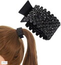 ヘアクロー ヘアクリップ ラインストーン ビジュー ポニーホルダー 髪留め 髪飾り フォーマル(ブラック)