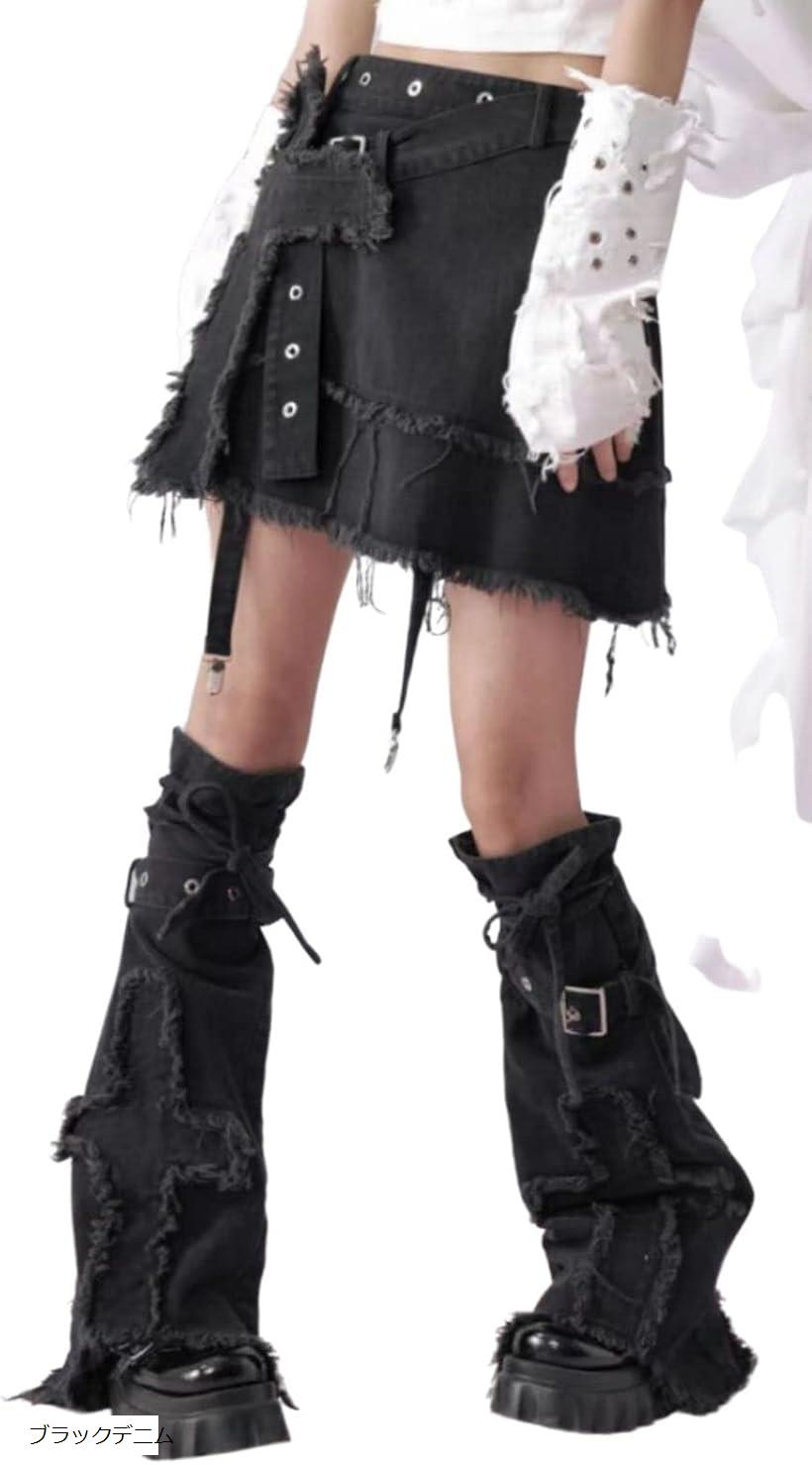 ルーズソックス 黒 白 レッグウォーマー レディース 冷え対策 レッグカバー デニム(ブラックデニム)